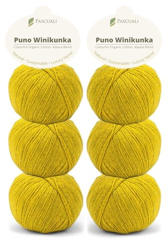 6 x 50g Pascuali Puno Winikunka. Strickwolle aus 70% Baumwolle (Bio), 30% Alpakawolle, Alpaca Wolle zum Stricken und Häkeln, Farbe:Safran 64
