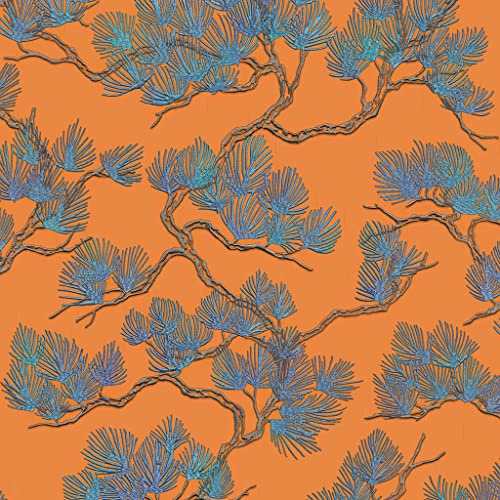 Design ID Wallpaper WF121016 Fabric Pine Tree Orange & Blue