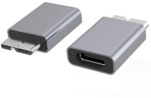 HTGuoji USB-C-auf-Micro-B-Adapter, Schnelllade-Typ-C auf Micro-B-Kabeladapter, Micro B USB 3.0 auf USB C 3.1 Adapter für externe Festplatte, tragbare SSD-HDD-Kabeladapter (2 Stück)