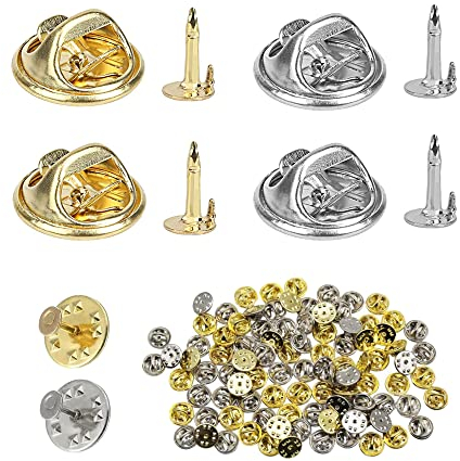 100 Paare Pin Butterfly-Verschluss Schmetterlings-Kupplung mit Leeren Pins Schmetterling Pin Rücken Kupplung Nadeln Pins Anstecker Ersatz für Crafts Schmuck DIY Herstellung (Gold, Silber)
