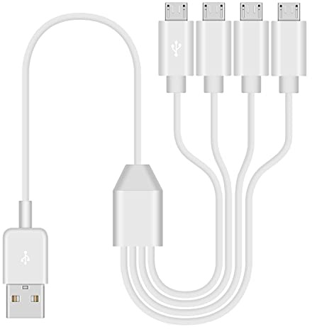 Duttek Micro USB Splitter Y Kabel -50cm, 4 Fach USB 2.0 Typ A Stecker auf Micro USB Stecker Ladekabelanschluss, unterstützt Splitter Y Datensynchronisation und Aufladen (Weiß)