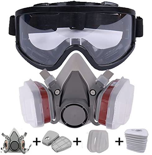 HUWEIJIA Protective Dustproof 6200 Gas Mask Suit Industrial Half Face Painting Spraying Respirator with Anti-Fog Glasses Safety Work Filters (16in1-Black Glasses Set)