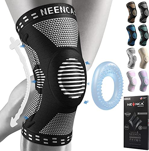NEENCA Rodillera Profesional, Rodillera de Compresión con Almohadillas de Gel de Rótula y Estabilizadores Laterales para Hombre y Mujer, Rodilleras de Grado Médico para Correr, Desgarro de Menisco
