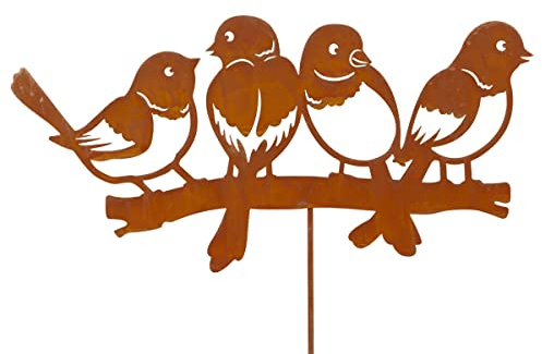 CIM Edelrost Gartenstecker – Bird Family – Motiv-Maße: 44cm x 0,5cm - Gesamthöhe 114cm – inkl. Standstab - attraktive Edelrost Dekoration