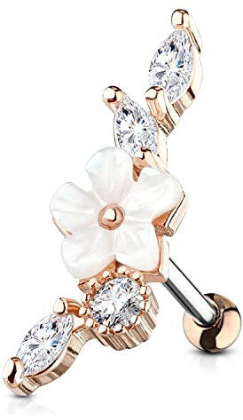 Stachelkleid Blume Perlmut Zirkonia Helix Ohrring Piercing Ohr Barbell Chirurgenstahl 316L (Roségold)