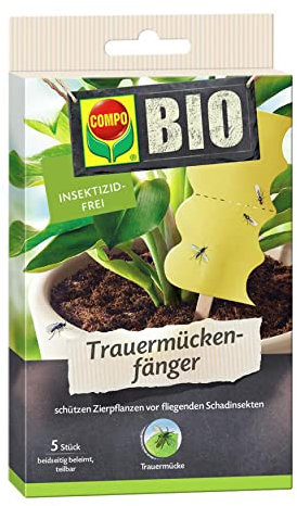 COMPO BIO Trauermückenfänger, Effektiv Trauermücken bekämpfen, Leimfalle für Zierpflanzen, Inklusive Holzstäbe, Insektizid-frei, 5 Stück