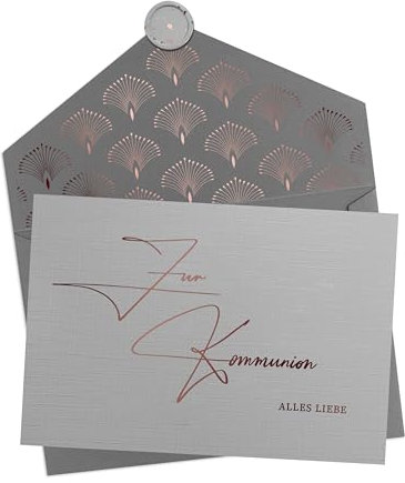 JoliCoon Zur Kommunion alles Liebe Klappkarte mit Kuvert und Wachssiegel - Glückwunschkarte zur Kommunion Karte