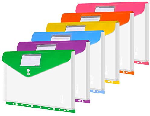 24 Stück Dokumententasche A4 - Dreidimensionale Dokumentenmappe Mit 2 Knöpfe, 6 Farben Sammelmappen Mit Binderlöcher und Etikettentasche für Dokumente Organisieren, Jede Bis Zu 270 Papiere