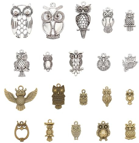 PandaHall 30 Stück Tibetische Eulen-Anhänger aus Legierung, 3 Farben Tier Charms Anhänger Vintage Gemischte Formen Charms für Halloween DIY Armband Halskette Schmuckherstellung, Bohrung: 1.6~3mm