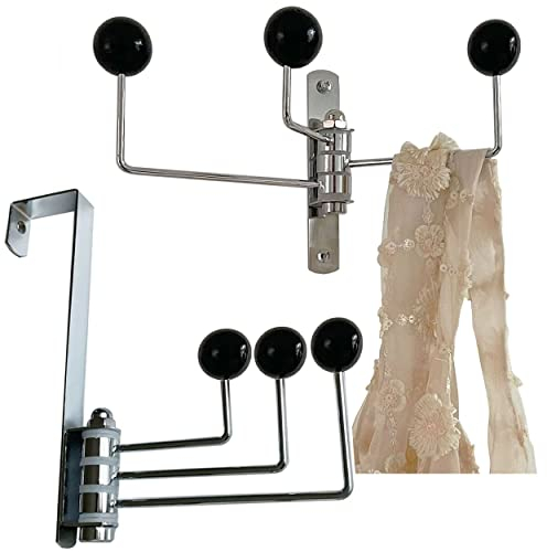 Wandhaken zum Schrauben Türhaken Einhängen Klappbar aus Metall und Holzkugeln Kleiderhaken Türgarderobe mit 3 Haken für Badezimmer Dusche Schlafzimmer Aufhängen Tasche Frauen Kinder Hüte Handtuch