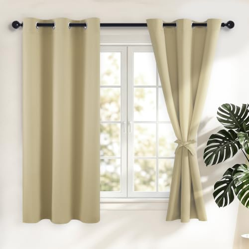 Hiasan Verdunklungsvorhänge Gardinen, 137 x 117 cm (H x B), Hell Beige | Blickdicht Vorhänge mit Ösen, Thermovorhang Ösenschal, weiche Schiebevorhänge, für Schlafzimmer und Wohnzimmer, 2er Set