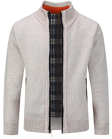 Allthemen Herren Strickjacke Gefüttert Cardigan Grobstrick Pullover Warm | mit Reißverschluss, mit Stehkragen, Übergangsjacke, Freizeit Casual Business, Winter, Knitted, Trachtenjacke