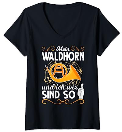 Waldhorn lustiger Spruch Blasinstrument Musiker T-Shirt mit V-Ausschnitt
