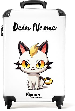 NoBoringSuitcases.com® Fotokoffer personalisiert, Kinder Koffer- 55x40x20cm Handgepäck Trolley, Kindergepäck - Kinder Handy- Katze mit Irokesenschnitt - Leicht - Koffer mit Namen Initialen
