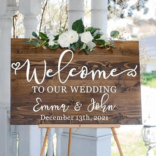 Hochzeits-Willkommensschild-Spiegel-Aufkleber, benutzerdefinierte Hochzeitsschilder, personalisierter Willkommensaufkleber, personalisierte Willkommensaufkleber für Hochzeit (90 x 57 cm)