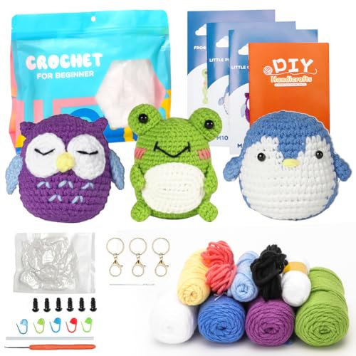 RANJIMA Häkelnadel-Set für Anfänger, Häkelset Häkelpaket mit Garn DIY-Häkelpaket für Anfänger Häkelset Tiere Kreativ Strickset Bastelset für Erwachsene Kinder ab 8 Jahren als Geburtstagsgeschenk
