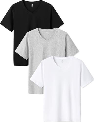 LAPASA Herr T-Shirts Bomull 3-pack, Affärsskjorta Kortärmad V-ringad M06
