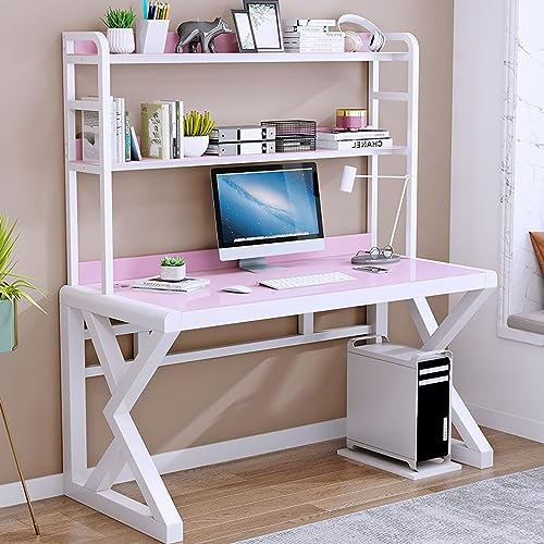 KAZUP Moderner, einfacher Arbeitsschreibtisch aus gehärtetem Glas, Computertisch, Heimbüro-Schreibtisch, Arbeitsstation mit Ablageflächen (31 Zoll, rosa + weißer Rahmen)