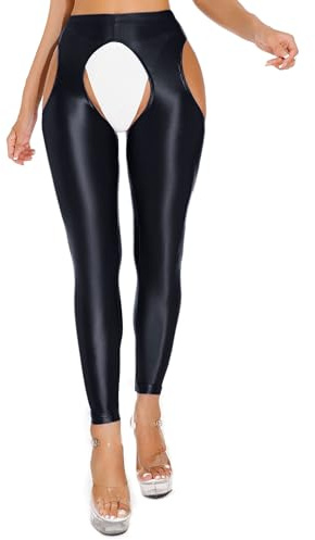 TiaoBug Damen ÖL Glanz Strumpfhose Offener Schritt Pantyhose Sport Yoga Hose Stretch Leggings Workout Training Tights Nylon Stockings