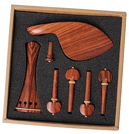 4/4 Geigen Ersatzteile und Bambus, 1 Satz für Violine | Saitenhalter, Kinnhalter, Wirbel und Endpin, Klassisch Elegant, für Geigenliebhaber, Zubehörpaket