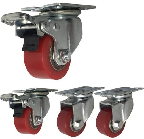 4 Industrierollen 50mm Schwerlastrollen 1000kg Leise PU Platte Lenkrollen mit Bremse Stahlbügel für Werks transport Straßenbahn Werkbank (2 zoll)