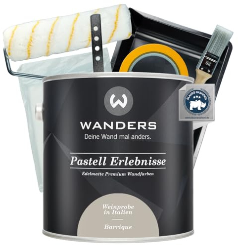 Wanders Pastell Erlebnisse Wandfarbe 2,5L (Barrique, Beige) inkl. Streichset Basic – Premium Kreidefarbe, Leichte Anwendung, Hochdeckend, Ultramatt, Perfekt für Heim-DIY