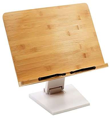 KARFRI Buchständer zum Lesen, aufrechter Buchständer, höhenverstellbar, Kochbuch, Lehrbuch, Tablet, Smartphone, Notenhalter zum Lesen, freihändig, weiße Basis, Kochbuchhalter (Größe: klein)