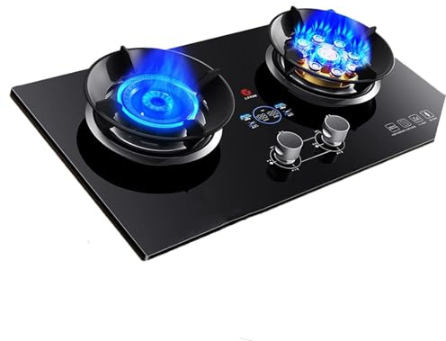 Vetro Temperato Stufe A Gas - Fornello Gas, Fornello A Gas A Doppio Fuoco A Nove Camere, Bruciatore Per Stufa Domestica Con Promemoria Antiscottatura, Fornello A Gas Da Cucina Facile Da Pulire ( Size