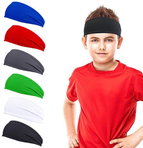 6 Stück Sport Stirnbänder Kinder Elastisches Haarband Jungen Sport Stirnband weiche Schweißband Jungen athletische Sport stirnbänder Kinder Stirnband Jungs