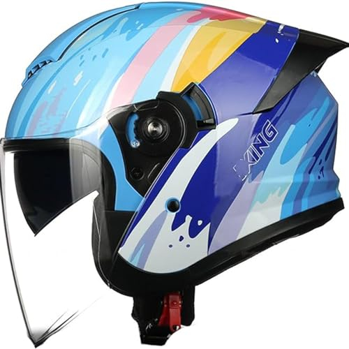 QJWMatic Halbhelm, Offener Helm Vintage-Motorradhelme ECE-Geprüft Mit Doppelvisier Für Damen Und Herren Roller Chopper Cruiser C,3XL65-66CM