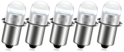 Ruiandsion P13.5S 6-30V Upgrade LED Flashlight Bulb 6V 9V 12V 18V 24V Replacement for Ryobi Milwaukee DEWALT Lamp Torch Lantern Work Light Maglit Bulbs, Non-Polarity (Pack of 5)