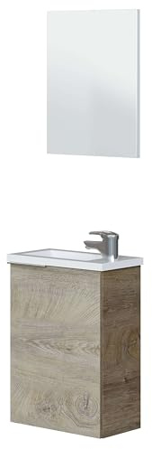 Miroytengo Mueble de Baño 40 cm Suspendido Compact Color Roble Alaska (con Lavabo)