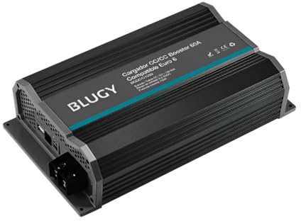 Blugy Cargador baterías Booster 12v a 12v 60a, para autocaravanas, Autos, 4x4, 3 etapas, Protecciones electrónicas, Carga rápida, Compatible con Euro 6