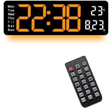 Carseatty Digitale Wanduhr 16 Digitale Wanduhr Groß Display mit Nachtlichtern in 8 Farben, Fernbedienung, Countdown, Uhr mit Datum Temperatur, Multifunktionsuhr für Wohnzimmer Küche Büro Gym