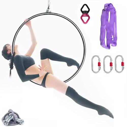 XNZJHPP Aerial Hoop-Set für Erwachsene, professionelles Ring-Fitness-Einzelpunkt-Aerial-Hoop-Ausrüstungsset aus Edelstahl (95cm)