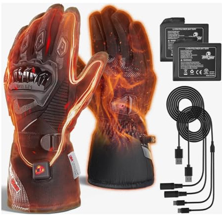 IRON JIA'S Gants Chauffants Moto Hiver Hommes 2025 Nouveau Port de Chargement USB 3000mAh Câble de Charge 2 en 1 écran Tactile Imperméable et Coupe-Vent Adaptés au Moto Randonnée Ski Alpinisme XXL