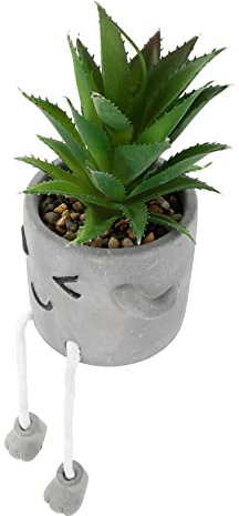 ORFOFE Artificial Succulent Bonsai Smiling Face Faux Plant in Cement Pot with Hanging Legs, Realistic Fake Plant Decor for Office Bedroom Living Room Desk Display