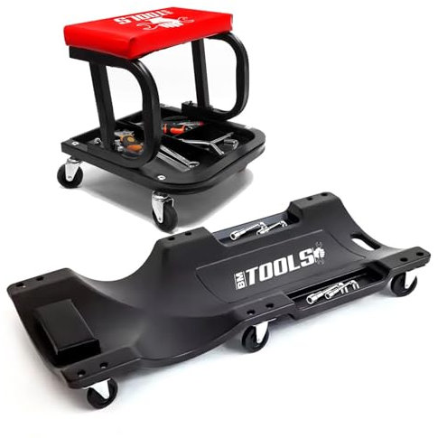 Tabouret Roulant BM TOOLS, Plateau Outils de Rangement avec Chariot de Visite pour Garagiste, Mécano, réparateur Automobile