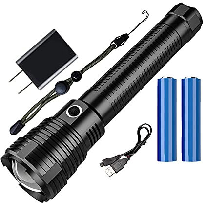 Lampe torche lumens, zoomable et rechargeable par USB, avec batterie, modes de recherche pour les urgences extérieures