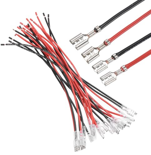sourcing map 20Pcs Female Spade Crimp Terminal with Insulating Sleeve 2.8mm and 6.30mm, Female Spade Quick Connector Assortment Kit with 20cm Wires, Flame Retardant Cover