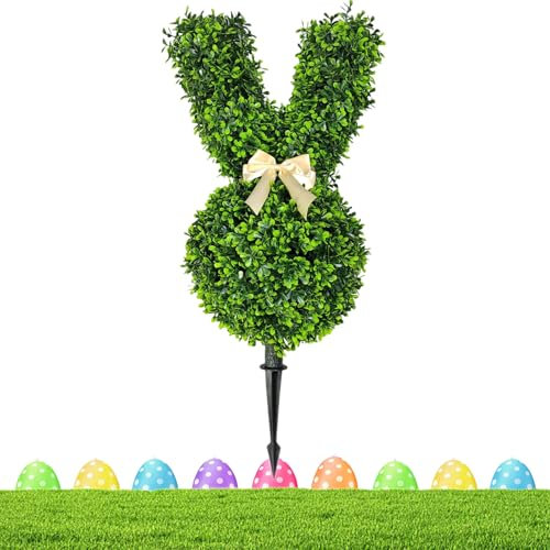 Formschnitt for Osterhasen for draußen, künstlicher Osterhase im Topf, Formschnittpflanze aus Buchsbaum in Form eines Osterkaninchens als Osterdekoration for die Veranda im Innen- und Außenbereich.(1p