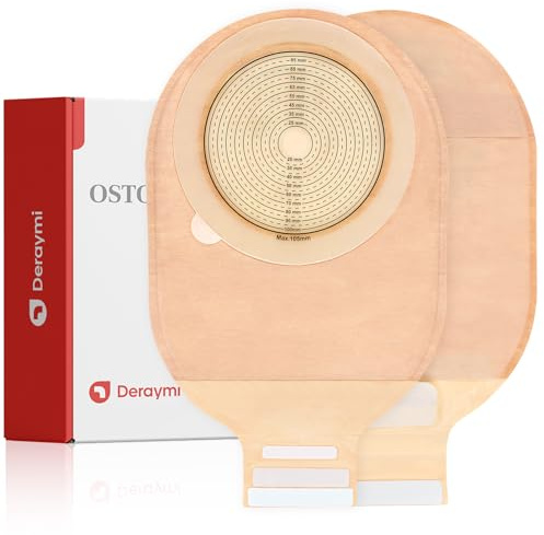 Deraymi 20PCS One-Piece Stoma Bags Ostomy Supplies,15-109mm Cuttable Oversized Chassis Colosotmy Bags, Drainable Pouche with Hook and Loop Closure