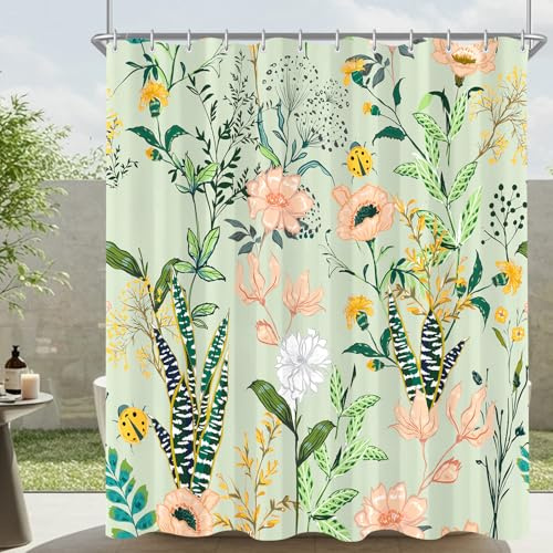 Lerores Duschvorhang 120x200 cm Boho Sage Grün, Beschwerter Saum Antischimmel Textil, Wasserabweisend, Waschbar Polyester Badevorhänge mit 8 Ösen und Duschvorhangringen für Badezimmer, Badewanne