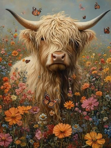 Highland Diamond Painting Amazon Ko, 5D Diamantmålning Blommor, Diamantkonst Kit Vuxna, Diamantmålningssats Barn, Gör-det-själv Diamantpussel För Hantverk, Väggdekoration Vardagsrum 35 x 50 cm M-335