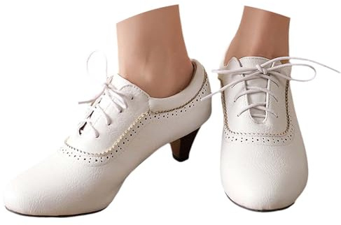 Generisch Scarpe tradizionali da donna, per costume tradizionale bavarese, scarpe da ballo, scarpe da sposa, con tacco alto, elegante con cinghia, décolleté Dirndl, scarpe Mary Jane Shoes, bianco, 36