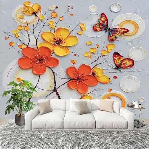 Pintura Al óLeo ArtíStica de Flores Fotomurales 300x210 cm Papel Pintado Tejido No Tejido Fotomural Sencillez Efecto 3D Papel Tapiz Decorativos para Dormitorio Salón TV Pared Murales Póster