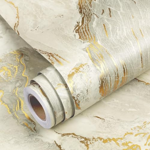 YENHOME Klebefolie Marmoroptik Matt Beige Gold 40x500cm Tapete Beige Gold Marmor Küchenfolie Arbeitsplatte Selbstklebende Folie Marmor Optik PVC Möbelfolie Selbstklebende Tapete für Tisch