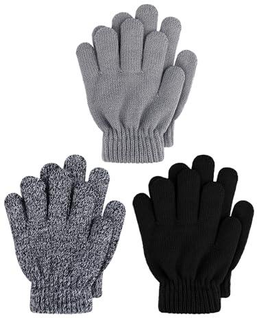 VZV 3 Paar Kinder Handschuhe Winter Dicke Magic Stretchige Warme Strickhandschuhe für Jungen und Mädchen 4-14 Jahre