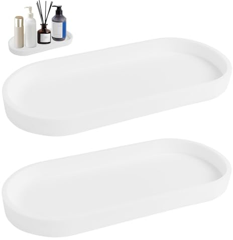 Lot de 2 plateaux de salle de bain en silicone - Petit plateau de rangement pour coiffeuse - Décoration moderne - Accessoire de salle de bain - Pour évier de cuisine, salon, lavabo, baignoire (blanc)