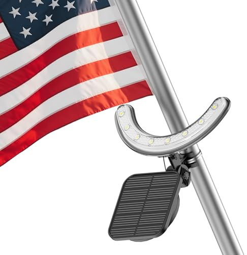 GULADUS Solar Flag Pole Light, Flagpole Light Solar Powered, 3000K Warm LED Flag Spotlights, Upgraded 2200mAh, Adjustable Bracket & Metal Clamp Fits 1-1.5 Flagpole, 8-12 Hrs